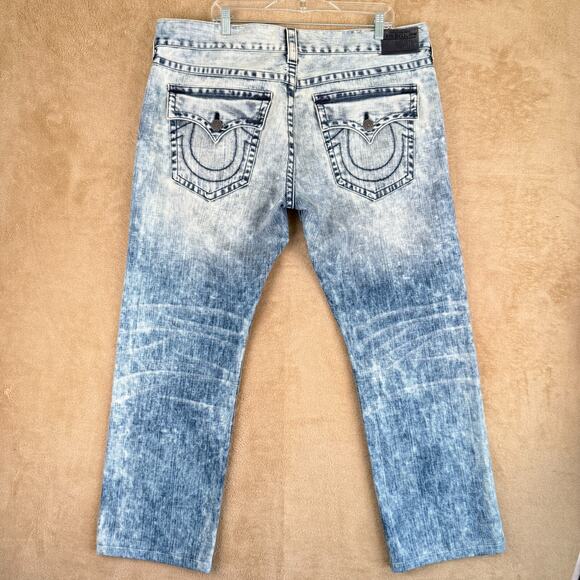 True Religion Geno‎ Jeans Mens 40 Blue Acid Wash Straight Streetwear Y2K Grunge - Picture 2 of 13